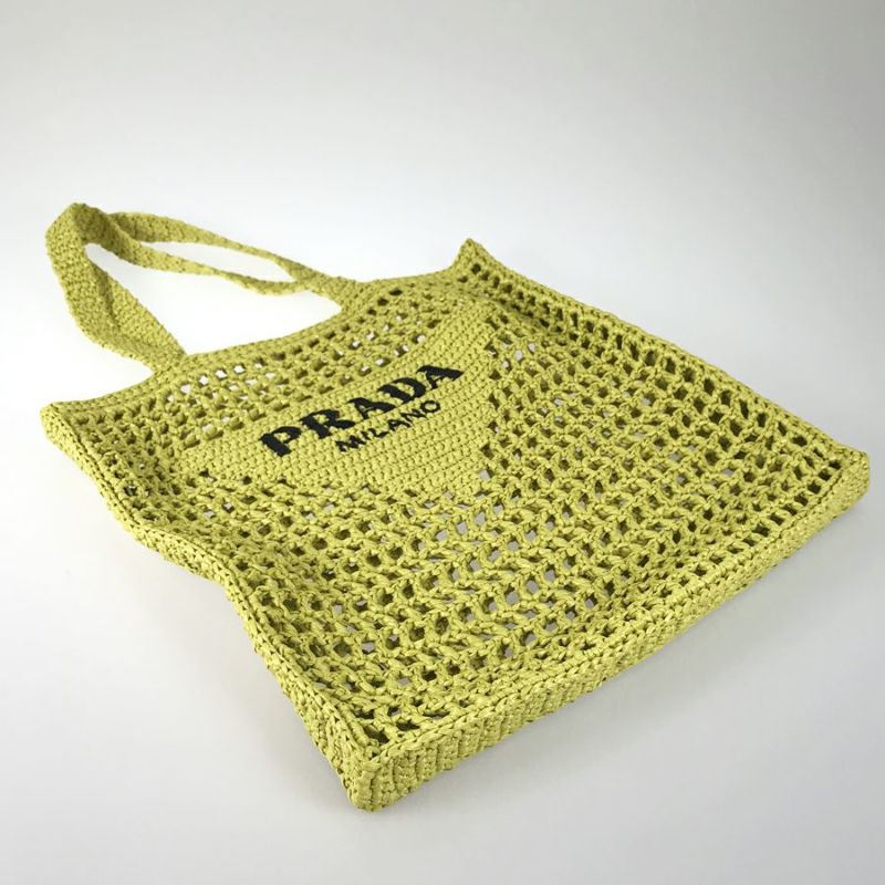 Prada Triangle Logo Raffia Tote Bag