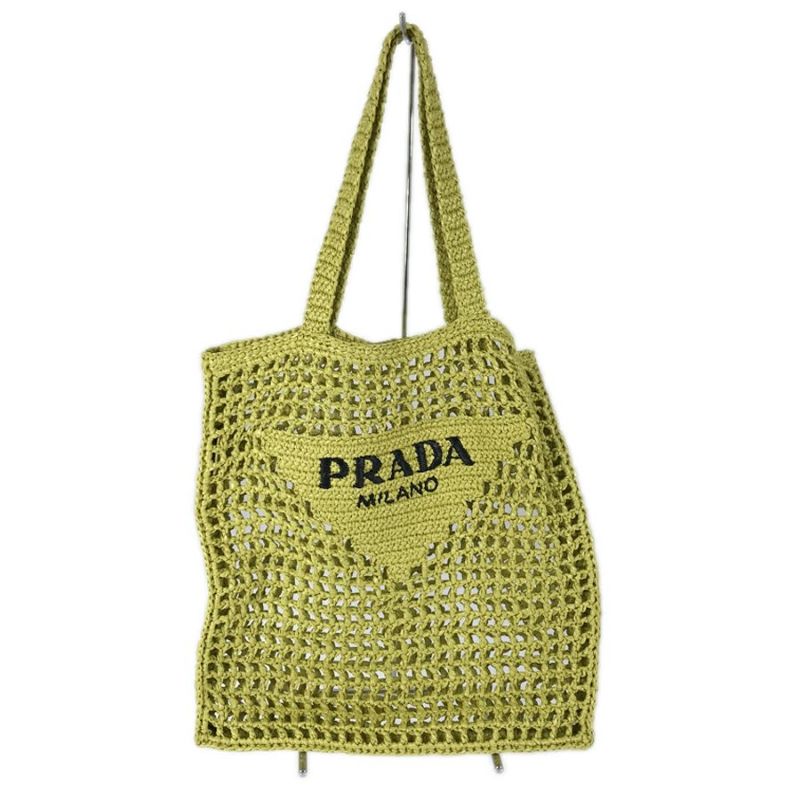 Prada Triangle Logo Raffia Tote Bag
